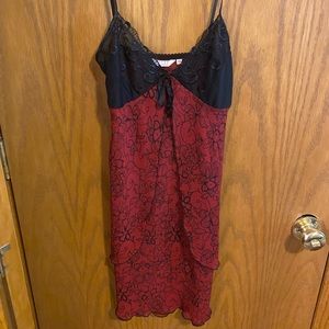 y2k red and black lace slip dress